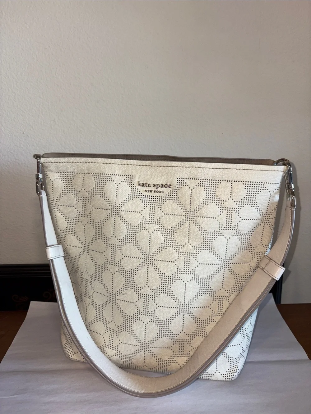 kate spade Cream Perforated Floral Shoulder Bag